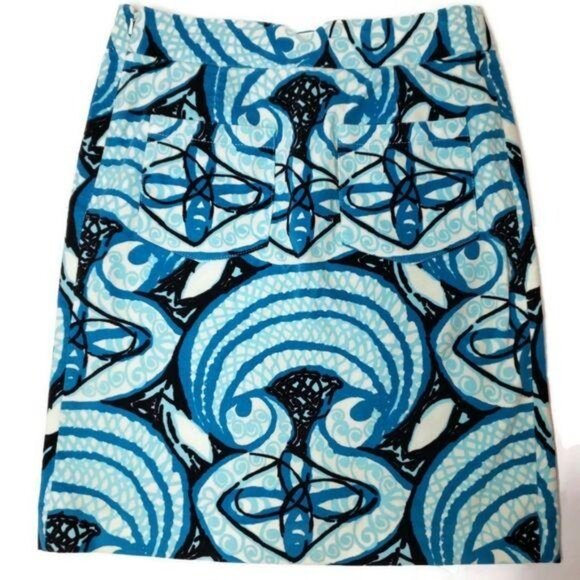 Etcetera Womens Blue & Black Printed brushed corduroy A-Line pencil Skirt Size 2 - Picture 9 of 9